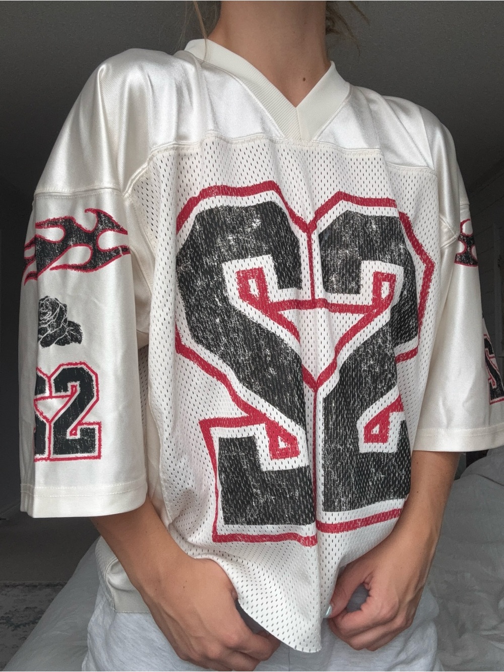 H&M White Mesh Jersey with Black & Red '22' Graphic